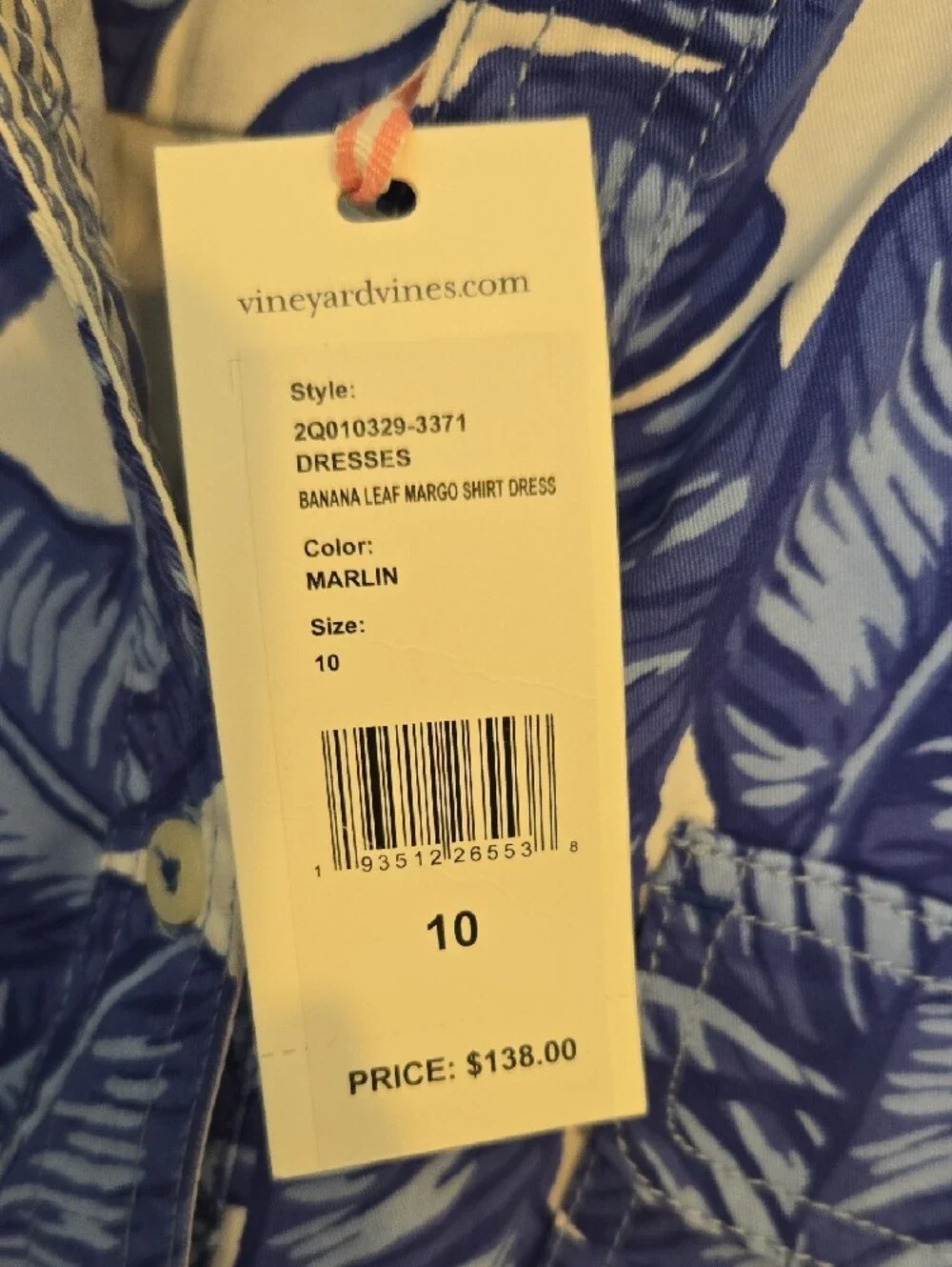 Vineyard Vines Blue and White Leaf-Print Midi Dress